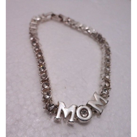Avon "Mom" Silver Toned 7" Tennis Bracelet with Clear Rhinestones - Picture 4 of 4